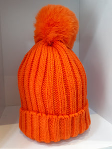 Knitted fleece lined bobble hats