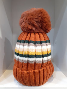 Fleece lined  striped bobble Hats