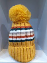 Load image into Gallery viewer, Fleece lined  striped bobble Hats
