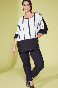 Ora off white & Black top with abstract print