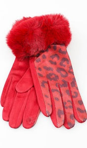 Animal print Gloves with faux fur