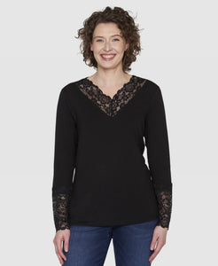 Brandtex black lace trimmed top