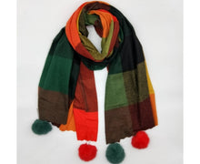 Load image into Gallery viewer, Checked winter scarves with pompoms
