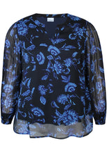 Load image into Gallery viewer, Zhenzi chiffon navy floral print top
