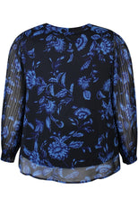 Load image into Gallery viewer, Zhenzi chiffon navy floral print top
