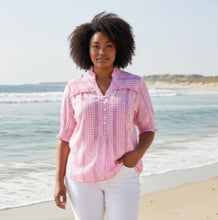 Cargar imagen en el visor de la galería, Cassiopeia checked short sleeves  blouse tops
