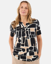 Load image into Gallery viewer, Brandtex Beige &amp; Black abstract print top
