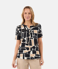 Load image into Gallery viewer, Brandtex Beige &amp; Black abstract print top
