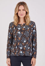 Load image into Gallery viewer, Signature blue &amp; Black Graphic print pattern top
