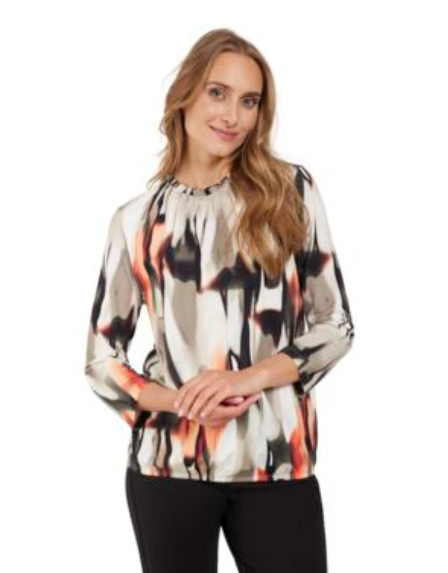 Signature abstract khaki print top