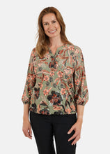 Load image into Gallery viewer, Signature V Neck khaki floral print top
