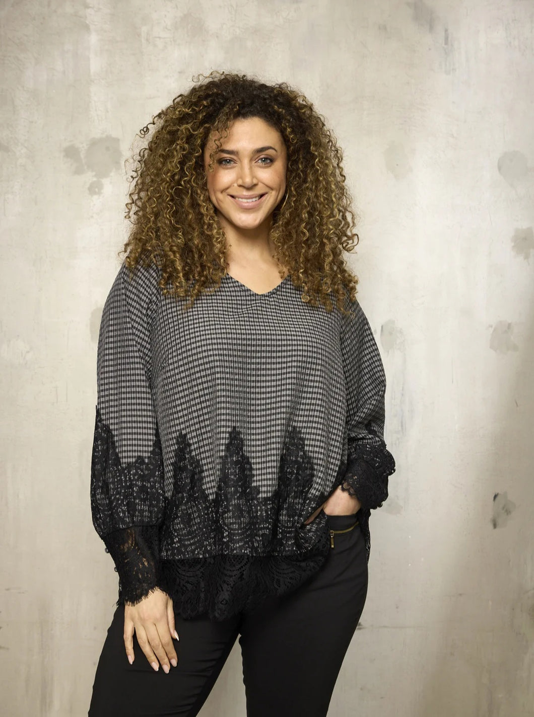 Zhenzi black lace trimmed top