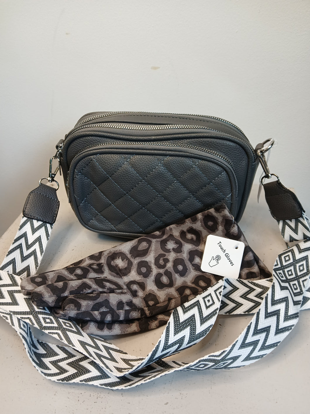 Stepp Quilted effect Crossover bag and animal print gloves bundle