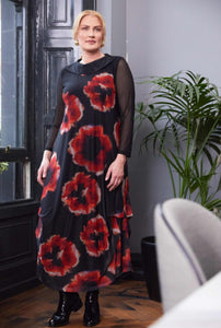 Ora Orange print mesh dress