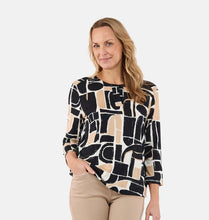 Cargar imagen en el visor de la galería, Brandtex beige &amp; Black abstract print round Neckline top
