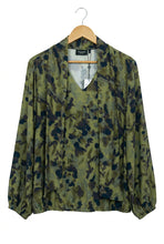 Charger l'image dans la galerie, Signature Green &amp; Brown pattern print tops with scarf/bow
