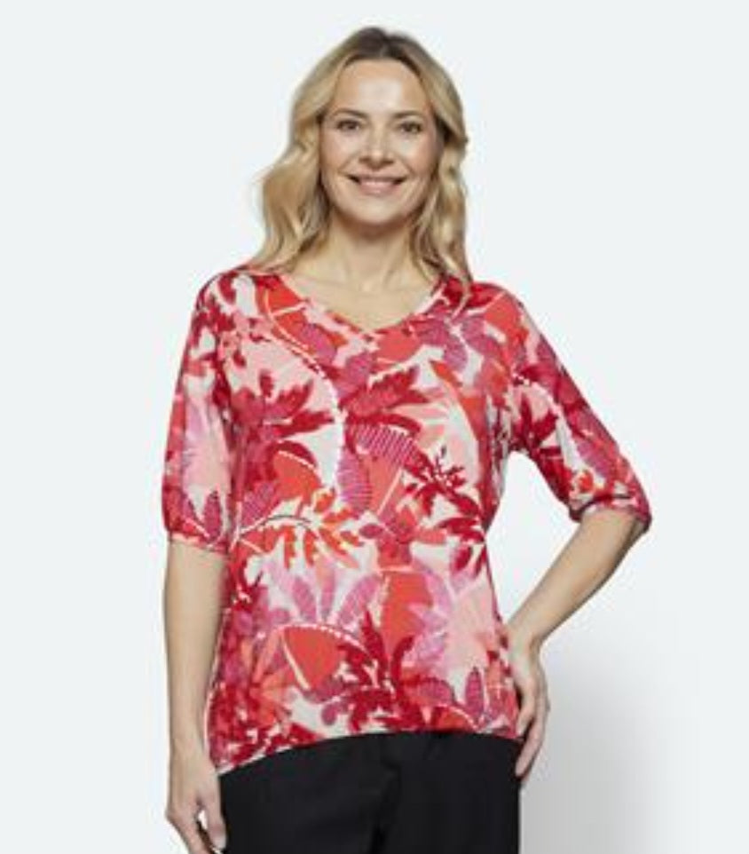 Signature abstract leaf pattern print tops
