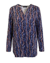 Load image into Gallery viewer, Signature V neck blue &amp; brown top
