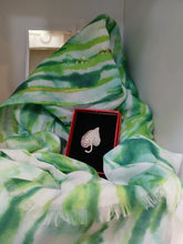 Load image into Gallery viewer, The Sam abstract print scarf and leaf magnetic brooch sets
