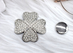 Jewelled four leaf clover magnetic brooches