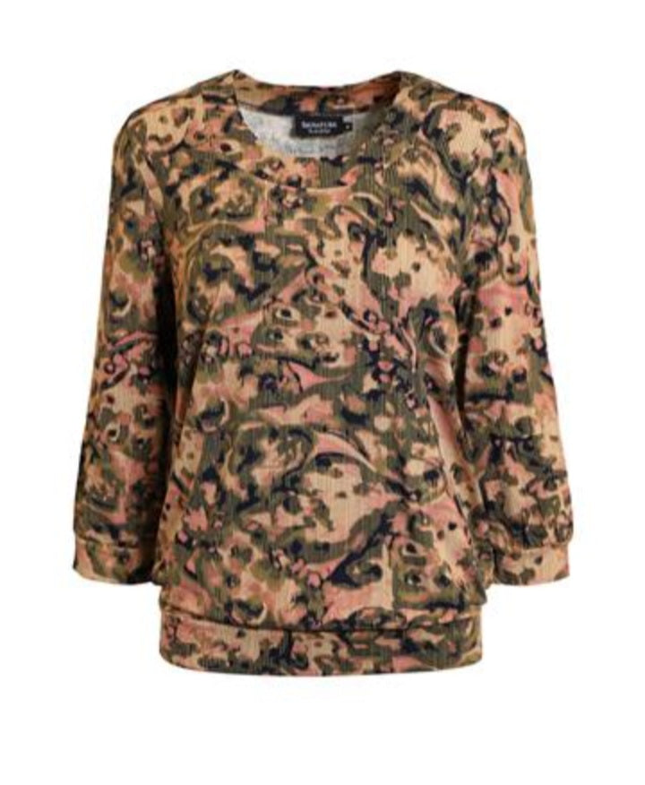 Signature Dark olive abstract print top