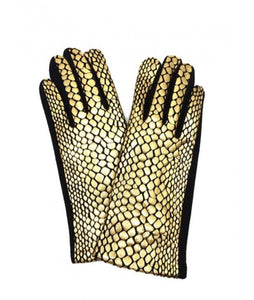Gold metallic print gloves