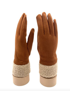 Moleskin feel gloves with faux shearing