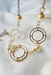 Short gold & pearl necklace and earring set