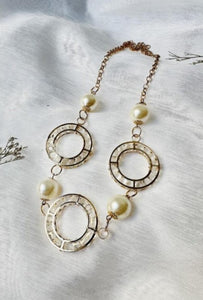 Short gold & pearl necklace and earring set
