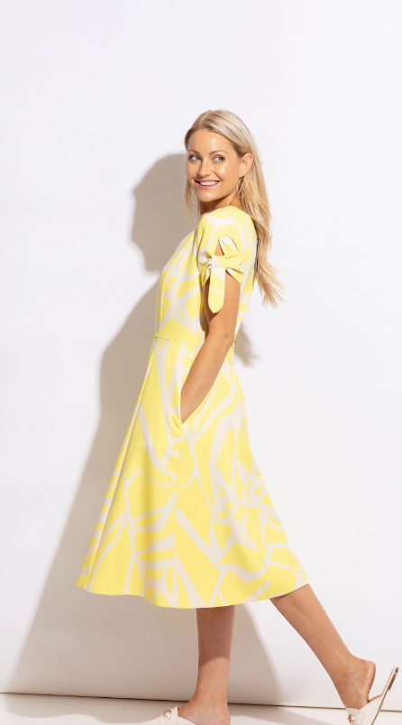 yellow and oatmeal abstract dress