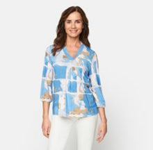 Load image into Gallery viewer, Signature blue V neck abstract print top
