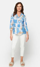 Load image into Gallery viewer, Signature blue V neck abstract print top
